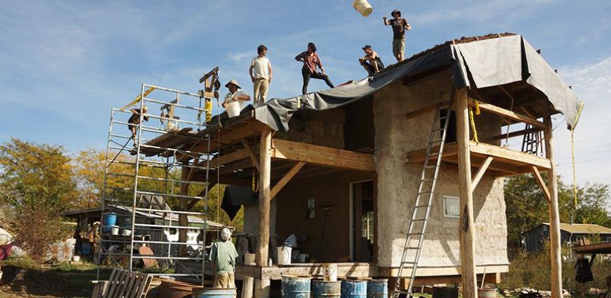 People installing a living roof in 2012