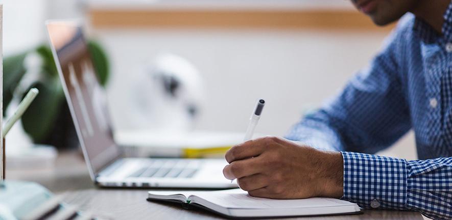 Man using laptop in office