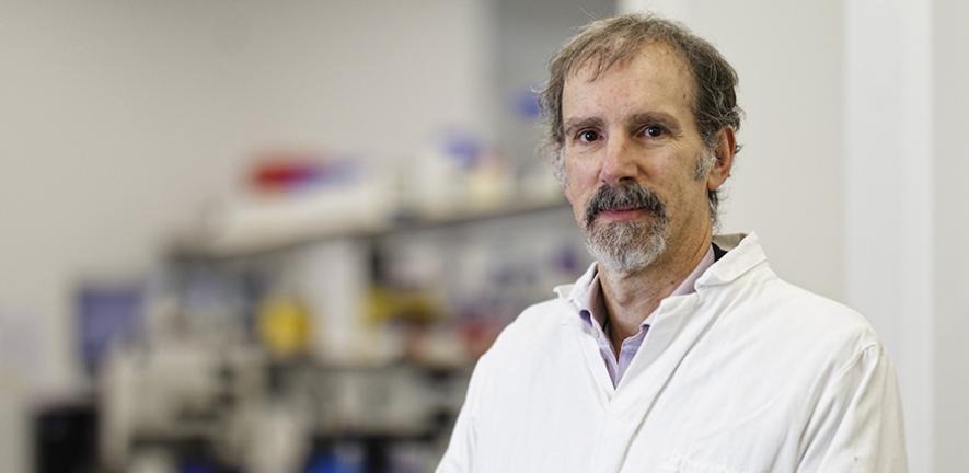 Professor Michele Vendruscolo wearing a white lab coat