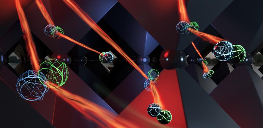 Depiction of photon recycling inside the crystalline structure of perovskite.