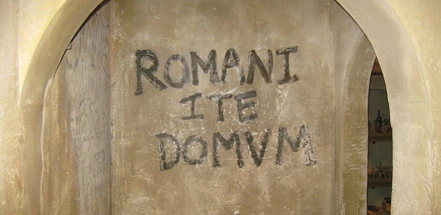 'Romans go home'. Mocked-up Roman graffiti, referencing Monty Python’s Life of Brian, at the Hull and East Riding Museum
