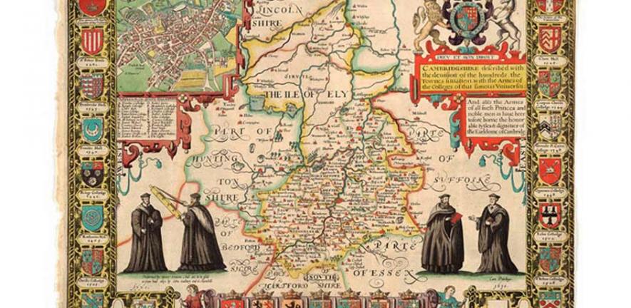 Hand-coloured proof of John Speed's map of Cambridgeshire. Atlas.2.61.1 