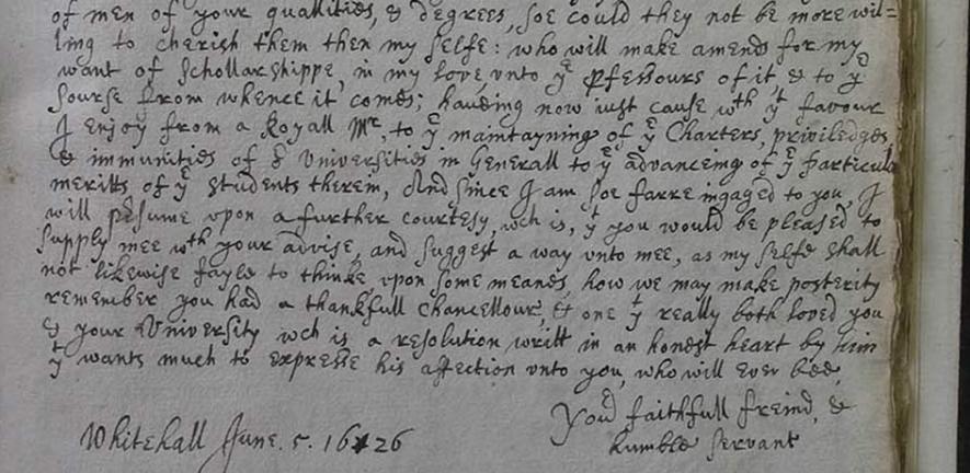 Duke of Buckingham’s Letter to the University of Cambridge, 1626