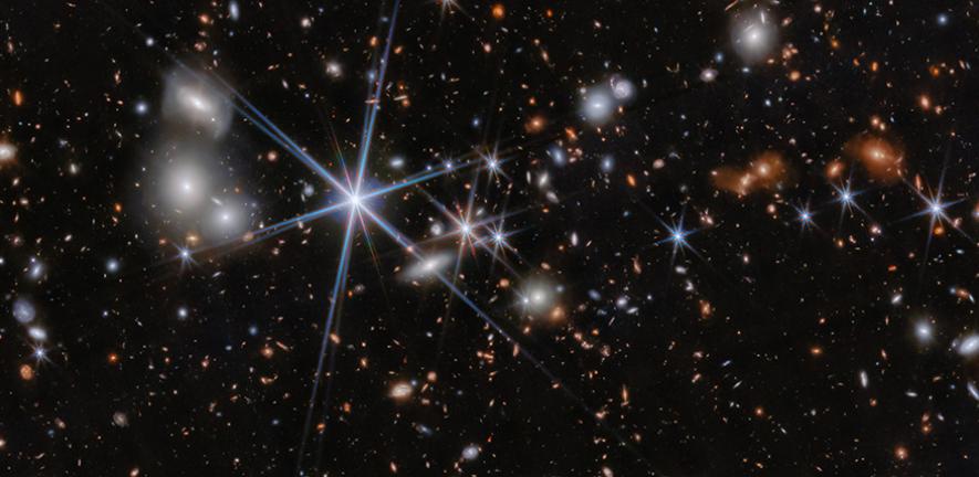 The environment of the galaxy system ZS7 from the JWST PRIMER programme as seen by Webb's NIRCam instrument.