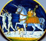 Caesar's Horse from a Triumph of Caesar, 1514. Maiolica dish after Jacopo di Stefano Schiavone