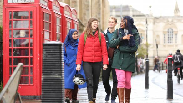 Students walking down a street