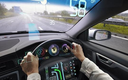 Head up display of traffic information and weather as seen by the driver