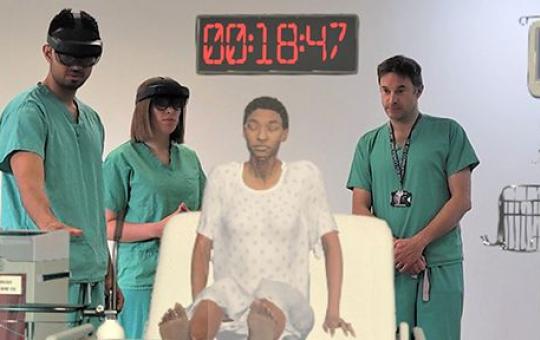Clinicians at Addenbrooke's Hospital, Cambridge, using HoloScenarios, a new training application based on life-like holographic patient scenarios