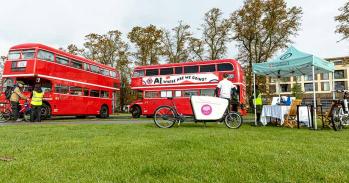 AI Hopes and Fears buses on Parker's Piece, Cambridge