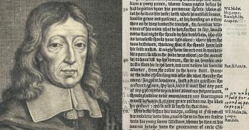 John Milton and a page from Holinshed's Chronicles preserving Milton's censorship of a lewd anecdote