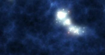 Artist's impression of stars springing up out of the darkness