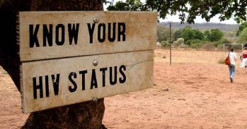 Know your HIV status sign in Simonga village, Zambia.
