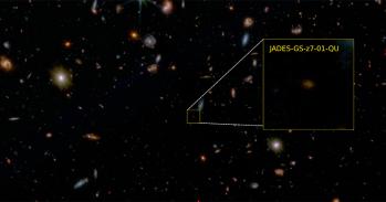 False-colour JWST image of a small fraction of the GOODS South field, with JADES-GS-z7-01-QU highlighted