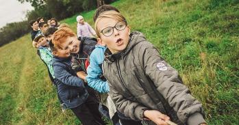 Children playing tug of war