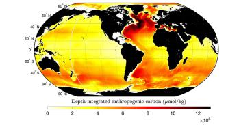 Map of depth-integrated anthropogenic carbon