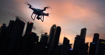 Drone and city skyline