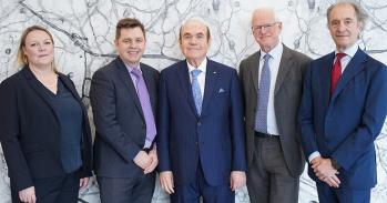 Left to right: Professor Charlotte Summers, Dr Nik Johnson (Mayor, Cambridgeshire & Peterborough Combined Authority), Dr Victor Dahdaleh, Professor Patrick Maxwell, Dr Anthony Freeling