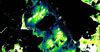 False-colour image of impact recrystallised phosphate mineral in Chelyabinsk meteorite