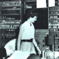 EDSAC, the first programmable computer for general use by scientists, built at the “Mathematical Laboratory” and launched in 1949. Maurice Wilkes, Head of Lab and leader of the project, promised to build “a computer that works”,