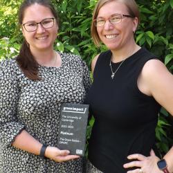 Gemma Dunsmure and Emily Jones from the Green Genies – The Department of Public Health and Primary Care, winners of a Platinum Green Impact Award 