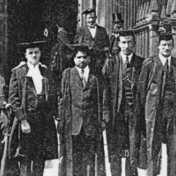 Srinivasa Ramanujan (middle) with fellow scientists at Cambridge.
