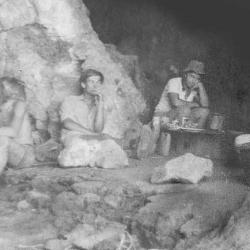 Archaeologists in Rakafet cave, Israel 