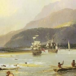 Detail of A View of Maitavie Bay, on the island of Otaheite by William Hodges