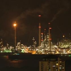 The gas flare at the Jurong Island oil refineries, Singapore.