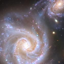 Artist's impression of a collision between the Milky Way and a massive dwarf