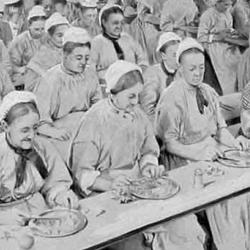 Dinner time in St Pancras Workhouse, London, 1911. Workhouses, established under the Poor Law Amendment Act, were part of a Victorian programme that cut universal welfare support and stigmatised many poor people as “unproductive”.