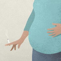 Pregnant woman smoking cigarette - stock illustration